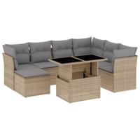 8-delige Loungeset met kussens poly rattan beige - thumbnail