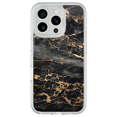 iPhone 16 Pro hybride hoesje - Marmer grijs brons