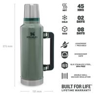 Stanley The Legendary Classic Bottle 1.9L / 2.0Qt Thermosfles Hammertone Green 1,9L - thumbnail