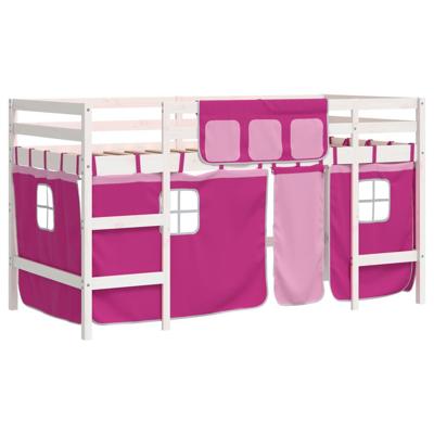 Kinderhoogslaper met gordijnen 80x200 cm grenenhout roze