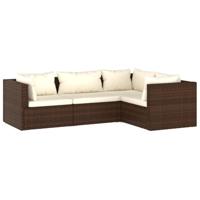 4-delige Loungeset met kussens poly rattan bruin - thumbnail