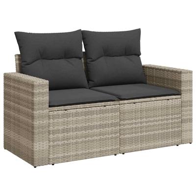 9-delige Loungeset met kussens poly rattan lichtgrijs