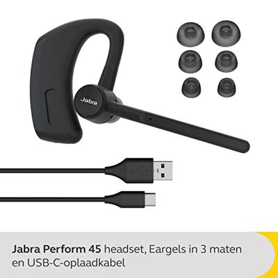 Jabra Perform 45 mono Bluetooth headset met oorhaak - geavanceerde ultra-noise-cancelling microfoon, Push-To-Talk functionaliteit, Face2Face-modus en discreet ontwerp - zwart