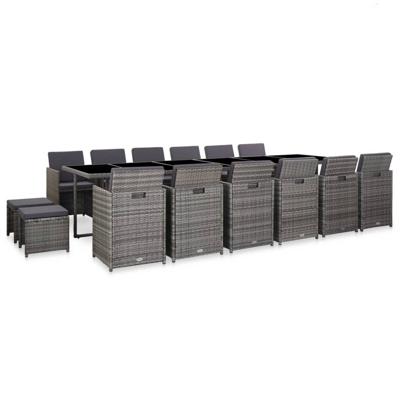 17-delige Tuinset met kussens poly rattan grijs