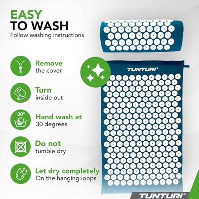 Tunturi Spijkermat met kussen - Acupressuur - Meditatie Mat - Acupunctuur Set - 68x42x2 cm - Petrolblauw