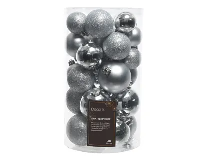Decoris kerstballen set Plastic 30st Zilver 4-5-6cm - thumbnail
