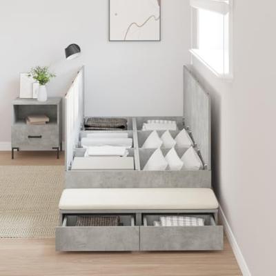 Opbergbedframe Beton Grijs 236.5 x 80 x 31.5 cm Bewerkt hout
