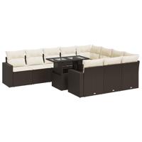 11-delige Loungeset met kussens poly rattan bruin - thumbnail