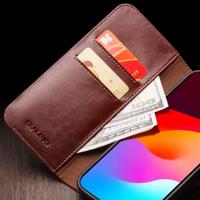 Qialino - iPhone 15 - Leren bookcase hoes - Bruin - thumbnail