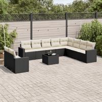 11-delige Loungeset met kussens poly rattan zwart - thumbnail