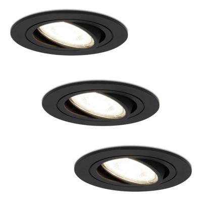 Set van 3 Miro LED inbouwspots - GU10 4 Watt 345 Lumen - 4000K Neutraal wit - Dimbaar - Rond - Kantelbaar - IP20 Voor binnen - Zwart