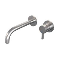 Inbouw Wastafelmengkraan Brauer Brushed Edition Coldstart Gebogen Uitloop Halfronde Hendel Rechts Geborsteld RVS PVD Met Rozetten - thumbnail