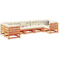 7-delige Loungeset met kussens massief grenenhout wasbruin - thumbnail