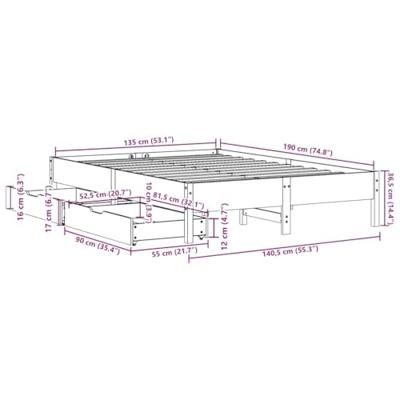 Bedframe zonder matras massief grenenhout wit 135x190 cm