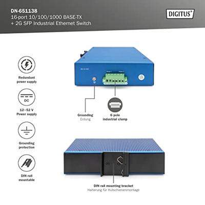 Digitus DN-651138 Industrial Ethernet Switch 16 + 2 poorten 10 / 100 / 1000 MBit/s Digitus DN-651138 Industrial Ethernet Switch 16 + 2 poorten 10 / 100 / 1000 MBit/s