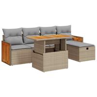 6-delige Loungeset met kussens poly rattan beige - thumbnail