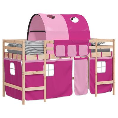 Kinderhoogslaper met tunnel 80x200 cm massief grenenhout roze