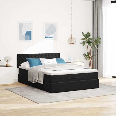 Ottoman bed met matras 140x190cm fluweel zwart