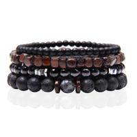 Memphis Stacked Armband - Hout & Lava Steen - thumbnail