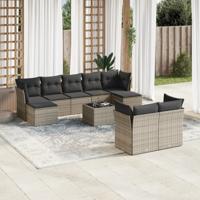 10-delige Loungeset met kussens poly rattan grijs - thumbnail