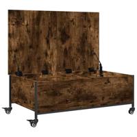 Salontafel met wielen 91x55x34 cm bewerkt hout gerookt eiken - thumbnail