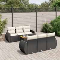 7-delige Loungeset met kussens poly rattan zwart - thumbnail