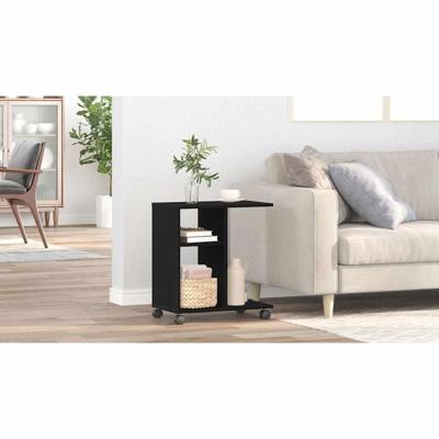 Bijzettafel met plank Zwart eiken 50 x 30 x 55 cm Bewerkt hout