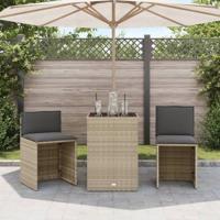 3-delige Bistroset met kussens poly rattan lichtgrijs - thumbnail