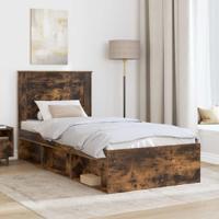 Bedframe met lade Gerookt eiken 75 x 190 cm Massief grenenhout - thumbnail
