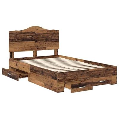 Bedframe met hoofdeinde Oudhout 135 x 190 cm Bewerkt hout