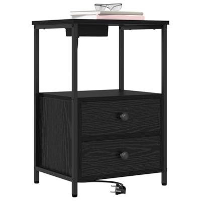 Nachtkastje met Oplaadstation met lade Zwart eiken Bewerkt hout