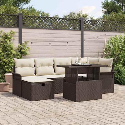 Tuinbankenset met kussen met opslag 7 pcs Bruin poly rattan
