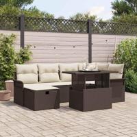 Tuinbankenset met kussen met opslag 7 pcs Bruin poly rattan - thumbnail