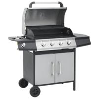 VidaXL Gasbarbecue 4+1 kookzone staal en roestvrij staal zwart zilver - thumbnail
