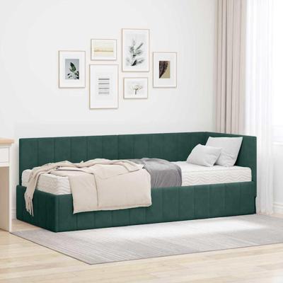 Hoekbedframe met matras Donkergroen 80 x 200 cm Fluweel