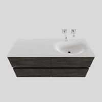 Badkamermeubel Solid Surface BWS Stockholm 120x46 cm Rechts Wood Dark Brown 4 Laden (0 kraangaten) - thumbnail