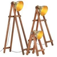 VidaXL Vloerlampen 3 st e27 massief mangohout messingkleurig - thumbnail