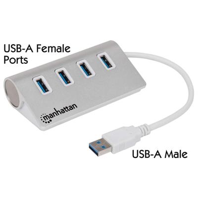 Manhattan 163767 USB 3.2 Gen 1-hub 4 poorten Met aluminium behuizing Wit Manhattan 163767 USB 3.2 Gen 1-hub 4 poorten Met aluminium behuizing Wit