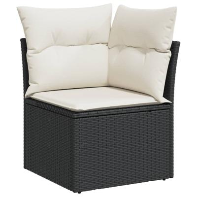 4-delige Loungeset met kussens poly rattan zwart - thumbnail