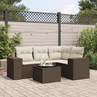 5-delige Loungeset met kussens poly rattan bruin - thumbnail