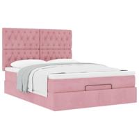 Ottoman bed met matrassen 140x190cm fluweel roze - thumbnail