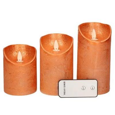 Anna's Collection LED kaars flame effect rustiek set 7.5 cm koper 3 stuks