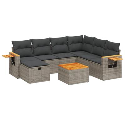 7-delige Loungeset met kussens poly rattan grijs - thumbnail