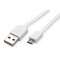 ROLINE USB 2.0 Kabel, USB A Male - Micro USB B Male, wit, 1 m - thumbnail