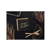 Happy New Year Servetten zwart/goud 20st - thumbnail