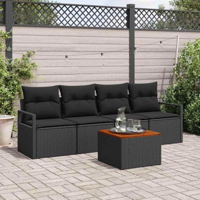 Tuinbankenset met kussen 5 pcs Zwart poly rattan