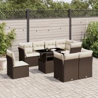 9-delige Loungeset met kussens poly rattan bruin - thumbnail