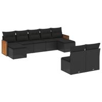 9-delige Loungeset met kussens poly rattan zwart - thumbnail