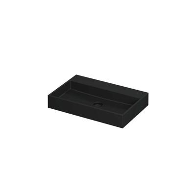 INK United Wastafel Porselein Zonder Kraangat incl. Porseleinen Click Plug en Verborgen Overloop Systeem - 700x450x110 mm - Mat Zwart