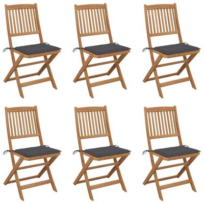 Tuinstoelen 6 st inklapbaar met kussens massief acaciahout